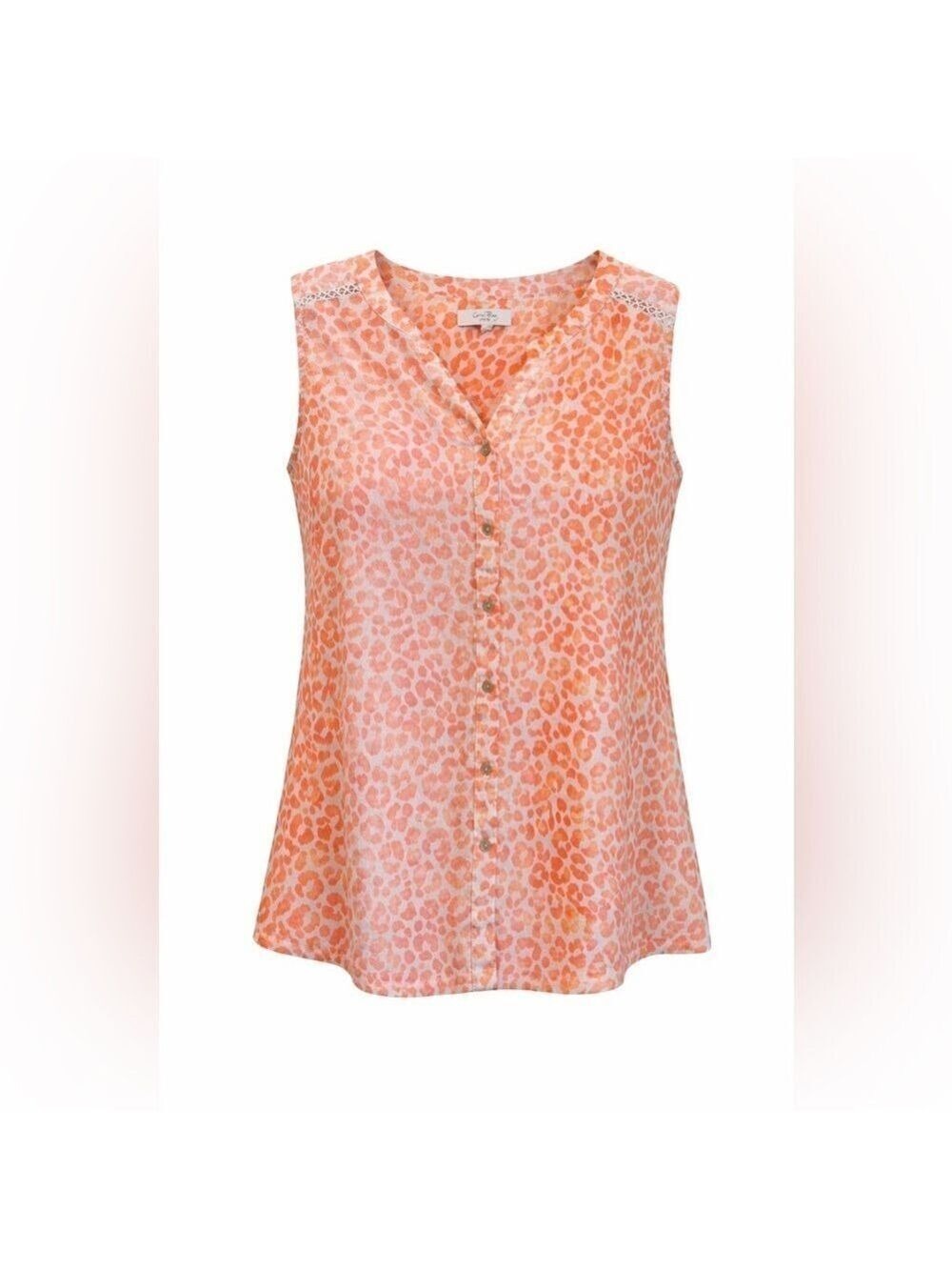 Coral Bay linen blend Leopard Sleeveless button-up top sz PM resort summer